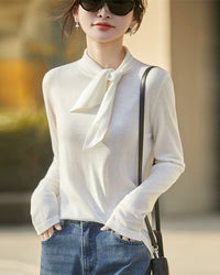 Tie Neck Knit Long Sleeve Top