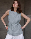 Mid-Length Crew Neck Linen Vest