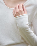 U-Neck Rolled-Up Long-Sleeved Knit Top