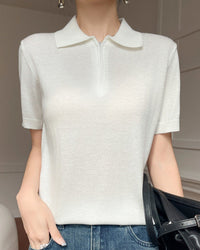 Thin Short-Sleeved Collared Sweater
