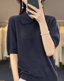 Loose-Fit Short-Sleeve Polo Sweater