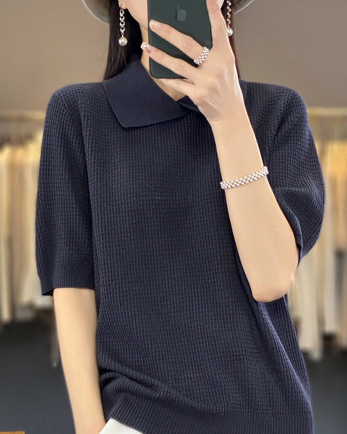 Loose-Fit Short-Sleeve Polo Sweater