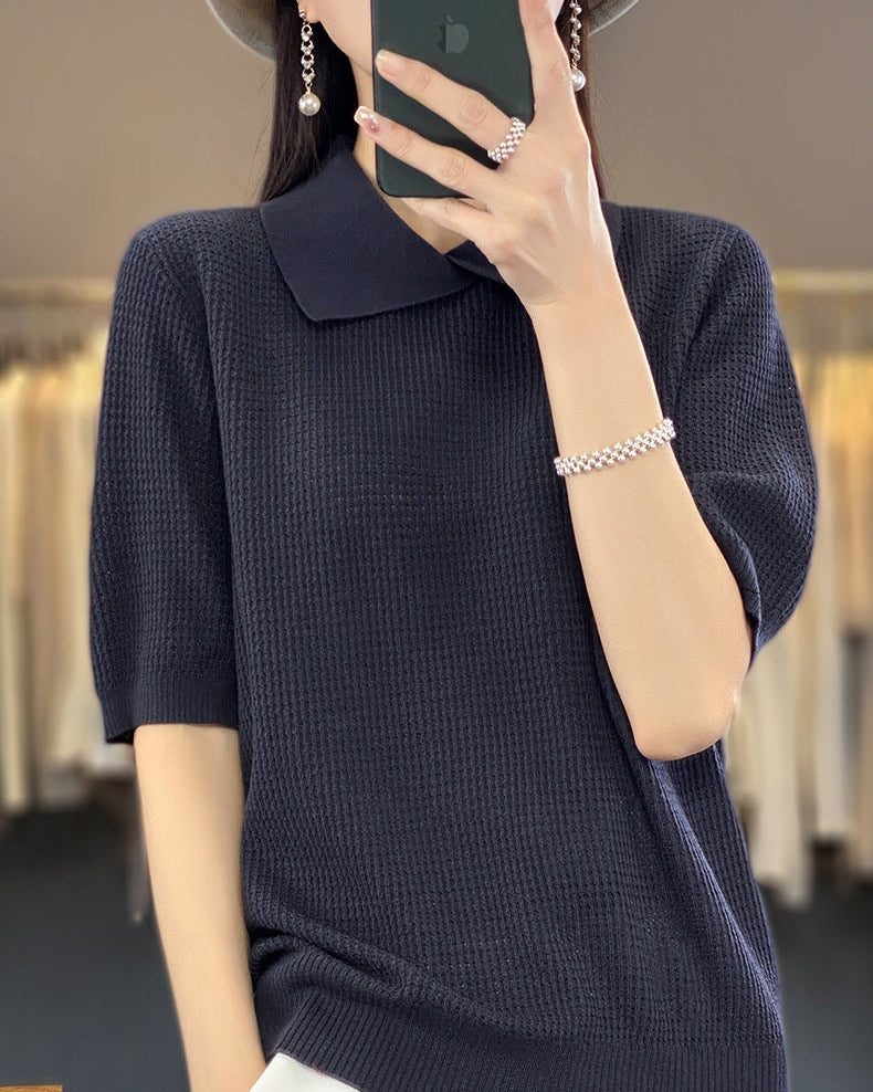 Loose-Fit Short-Sleeve Polo Sweater