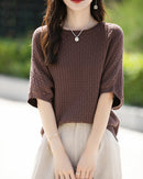 Stylish Plus-Size Mid-Sleeve Knitted Sweater