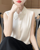 Stylish Lapel Sleeveless Satin Vest