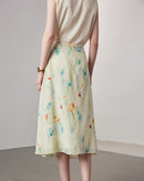 Crepe Print Silk Midi Skirt