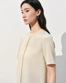 Crew Neck Loose-Fit Pleated T-Shirt