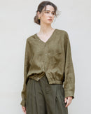 Linen V-Neck Long-Sleeved Shirt