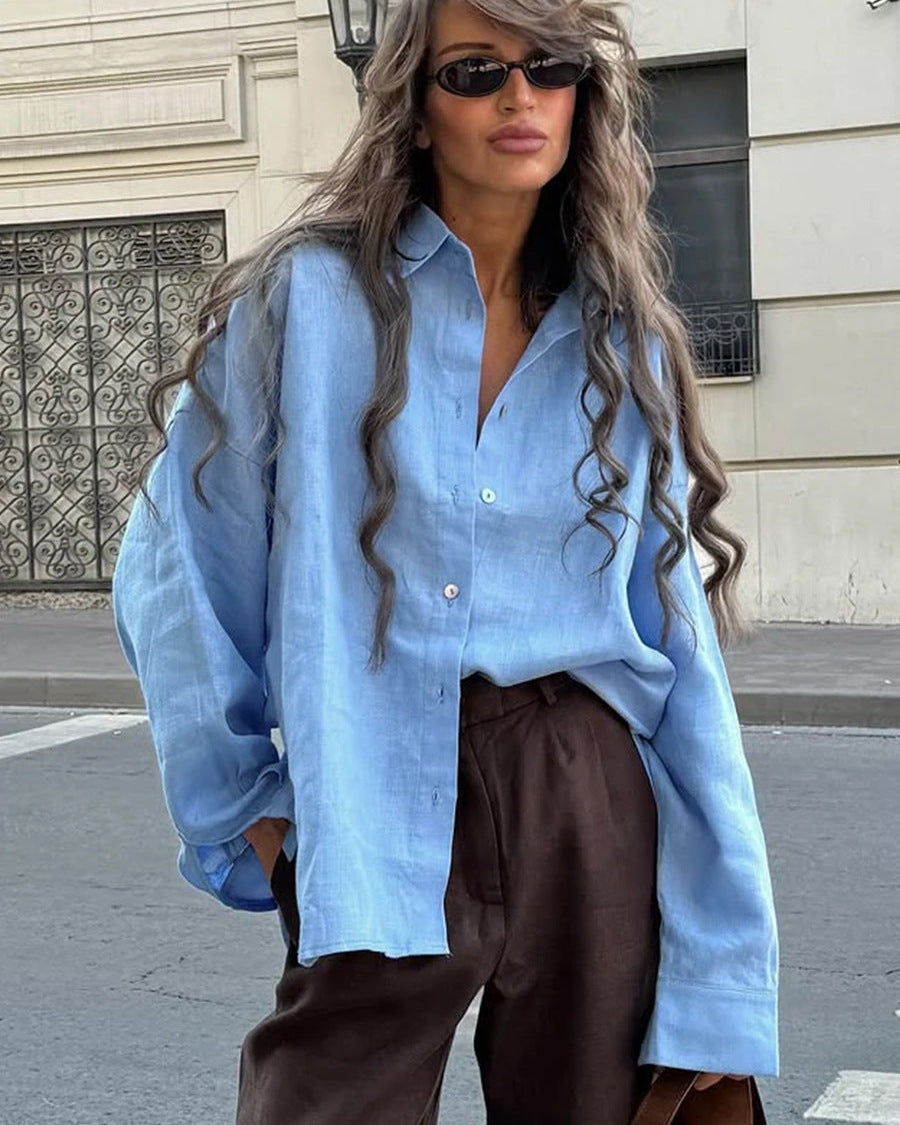 Versatile Solid Color Simple Loose Shirt