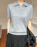 Thin Short-Sleeved Collared Sweater