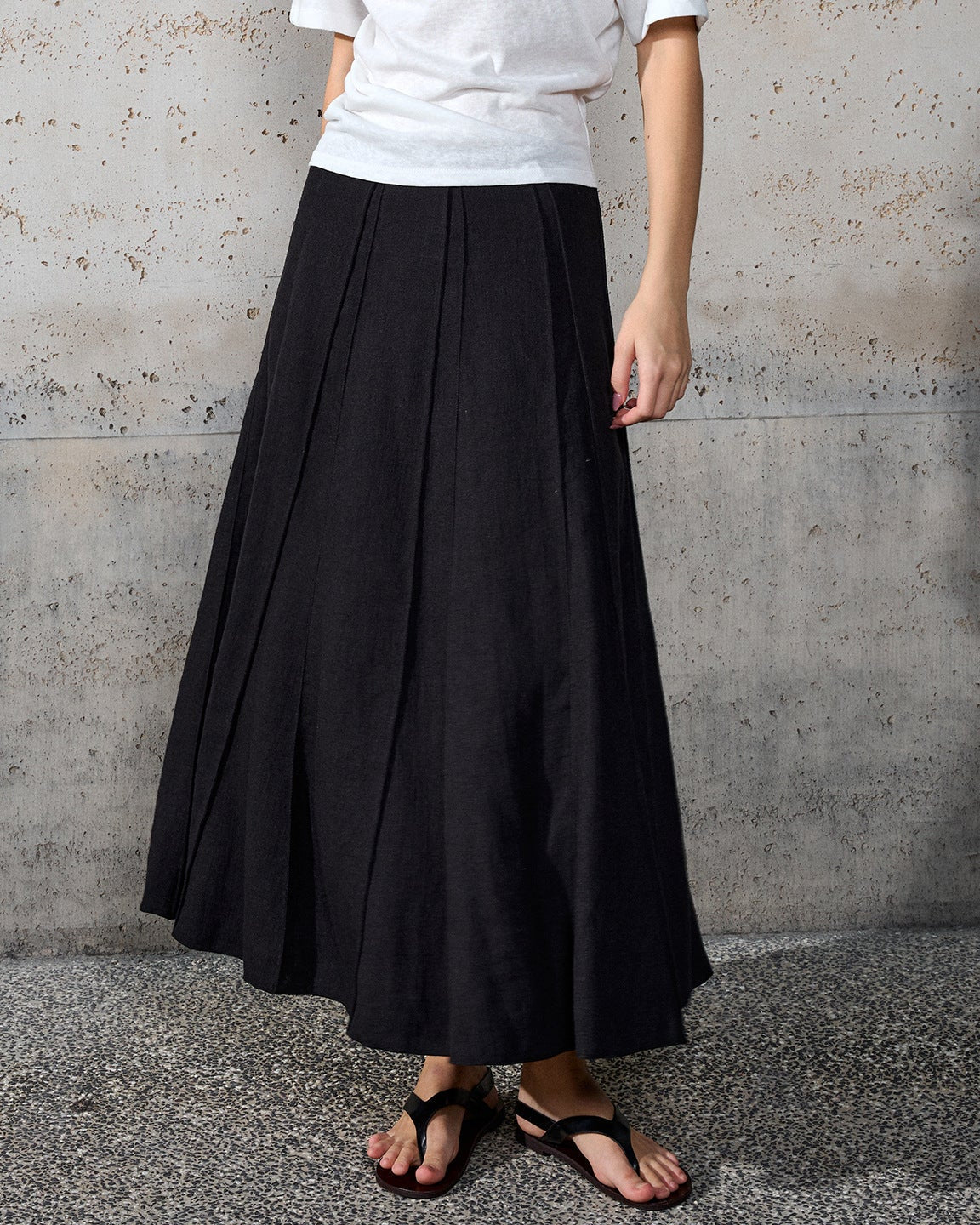 High-Waisted, Structured-Panel A-Line Skirt