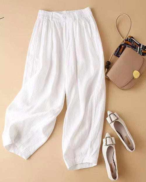 Linen High-Waisted Straight Leg Pants