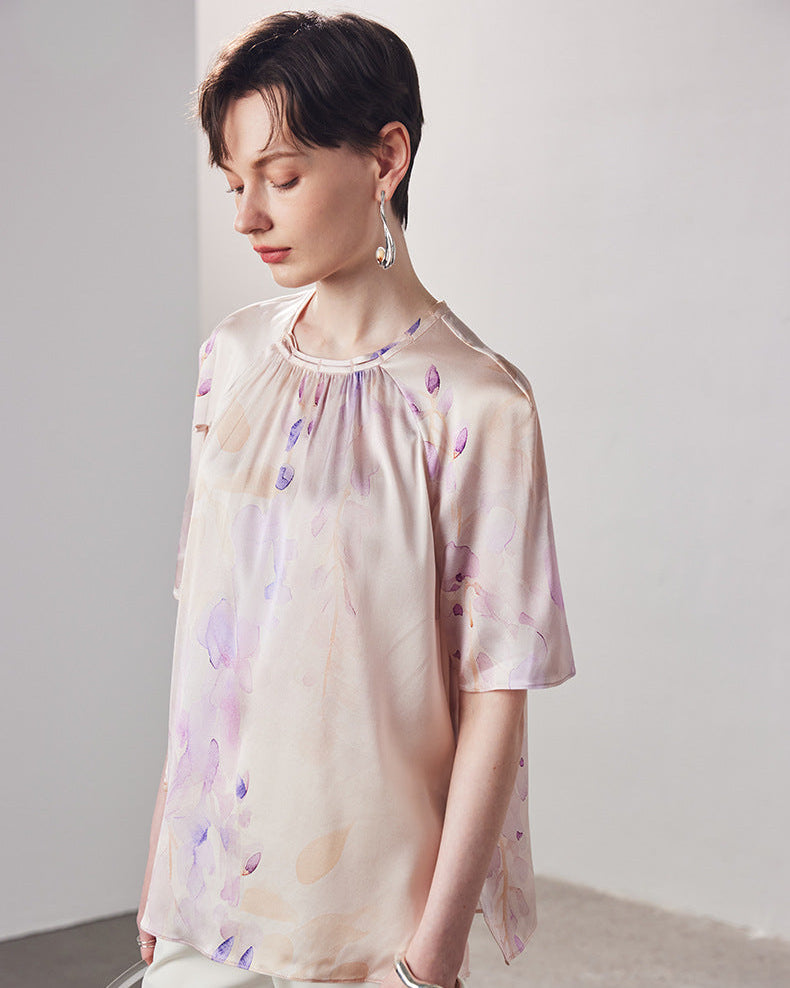 Loose-Fitting Breathable Satin Silk T-Shirt