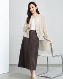 Retro Linen-Blend Straight Skirt