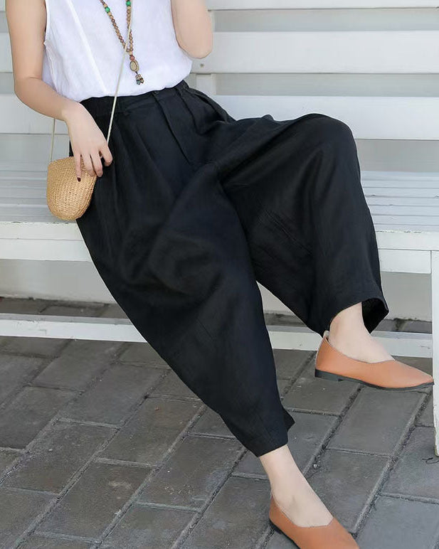 Linen High-Waisted Straight Leg Pants