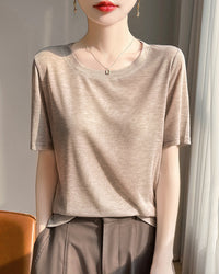 Crew Neck Loose-Fit Short-Sleeve Knit T-Shirt