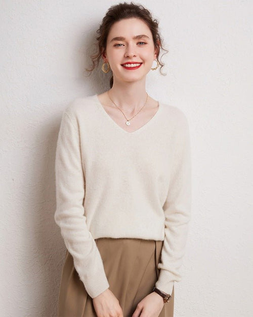 V-Neck Pure Cashmere Knit Pullover