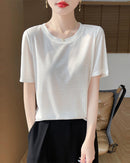 Crew Neck Loose-Fit Short-Sleeve Knit T-Shirt