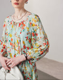 Printed Silk Three-Quarter Sleeve Dress