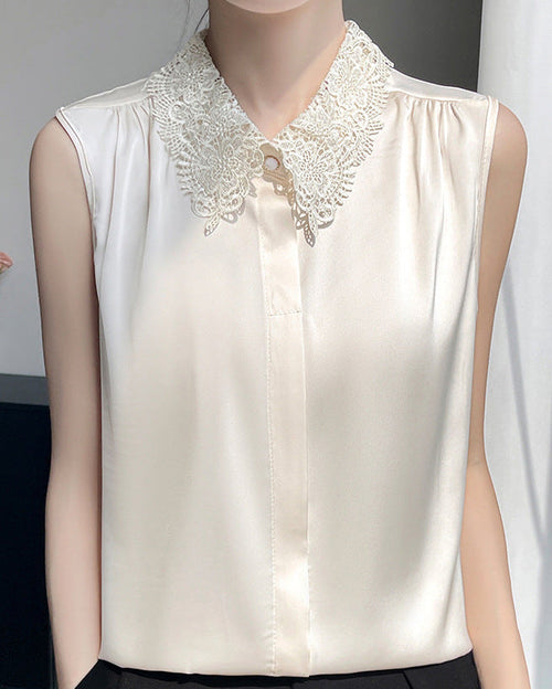 Stylish Lapel Sleeveless Satin Vest
