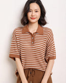 Casual Short-Sleeve Striped Wool Sweater