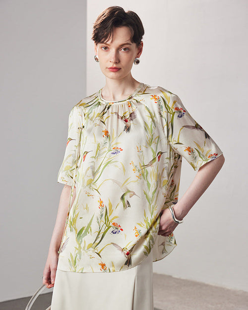 Loose-Fitting Breathable Satin Silk T-Shirt