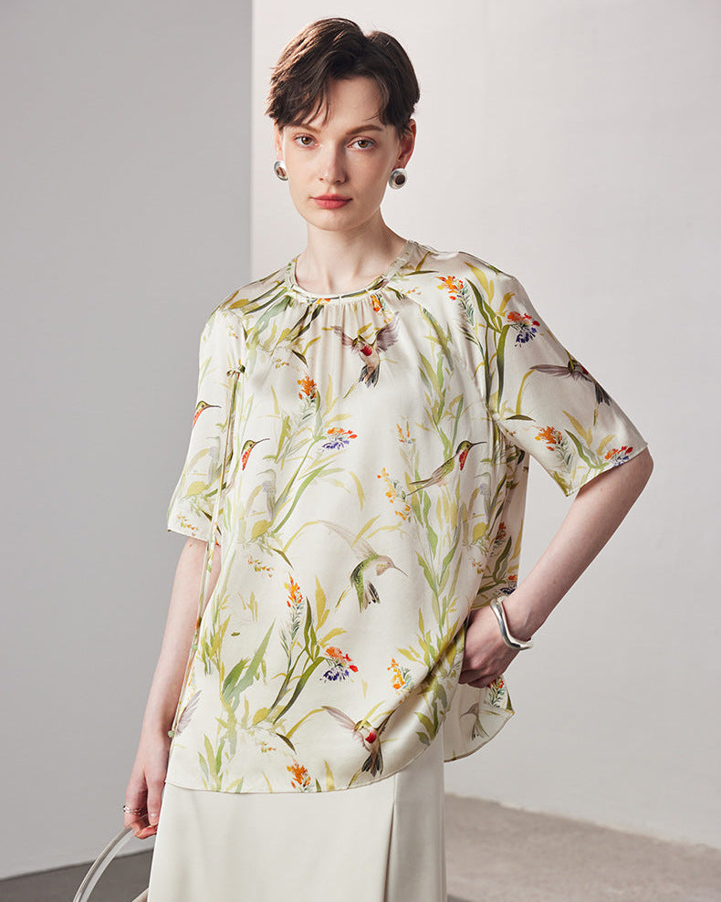 Loose-Fitting Breathable Satin Silk T-Shirt