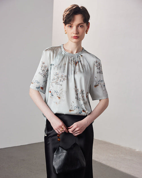 Loose-Fitting Breathable Satin Silk T-Shirt