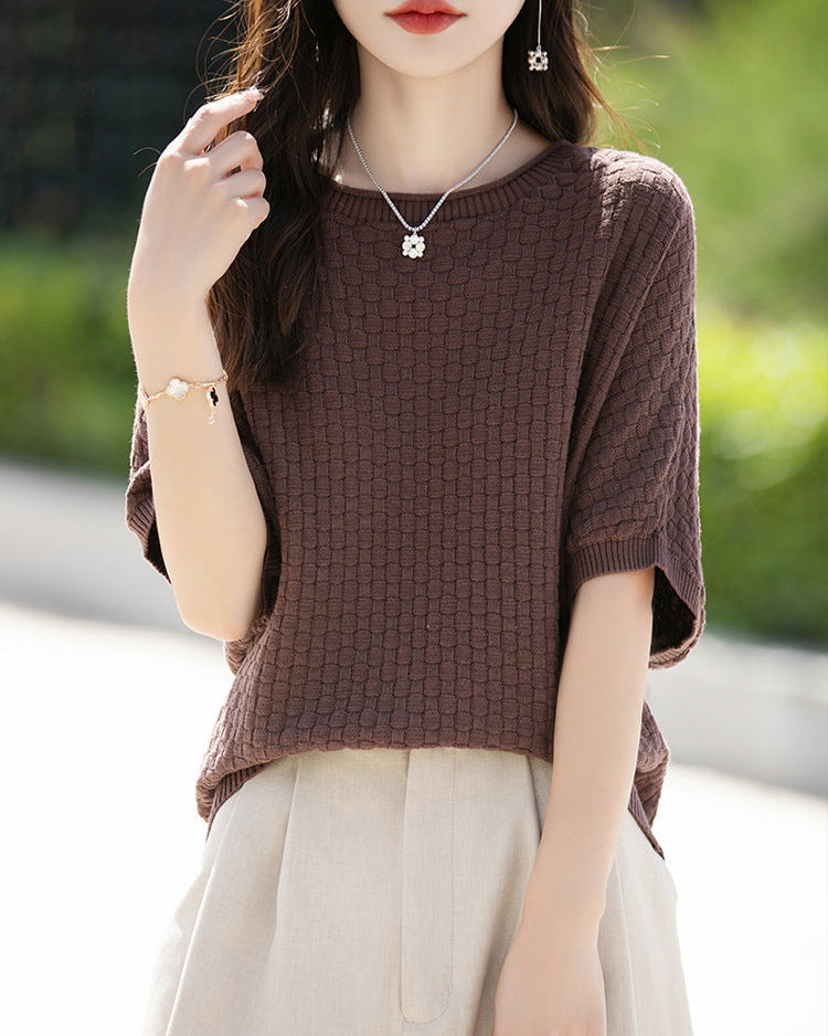 Stylish Plus-Size Mid-Sleeve Knitted Sweater