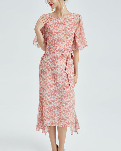 Loose-Fit Round-Neck Floral-Print Dress