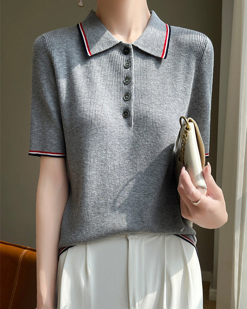 Retro Short-Sleeve Polo Sweater