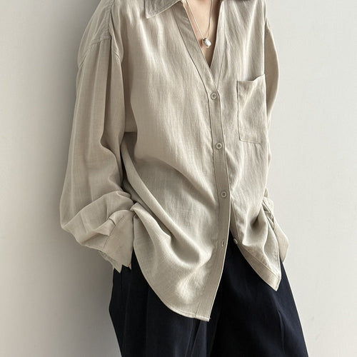 Loose-Fit V-Neck Button-Down Shirt