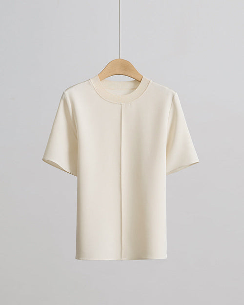 Crew Neck Loose-Fit Pleated T-Shirt