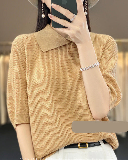 Loose-Fit Short-Sleeve Polo Sweater
