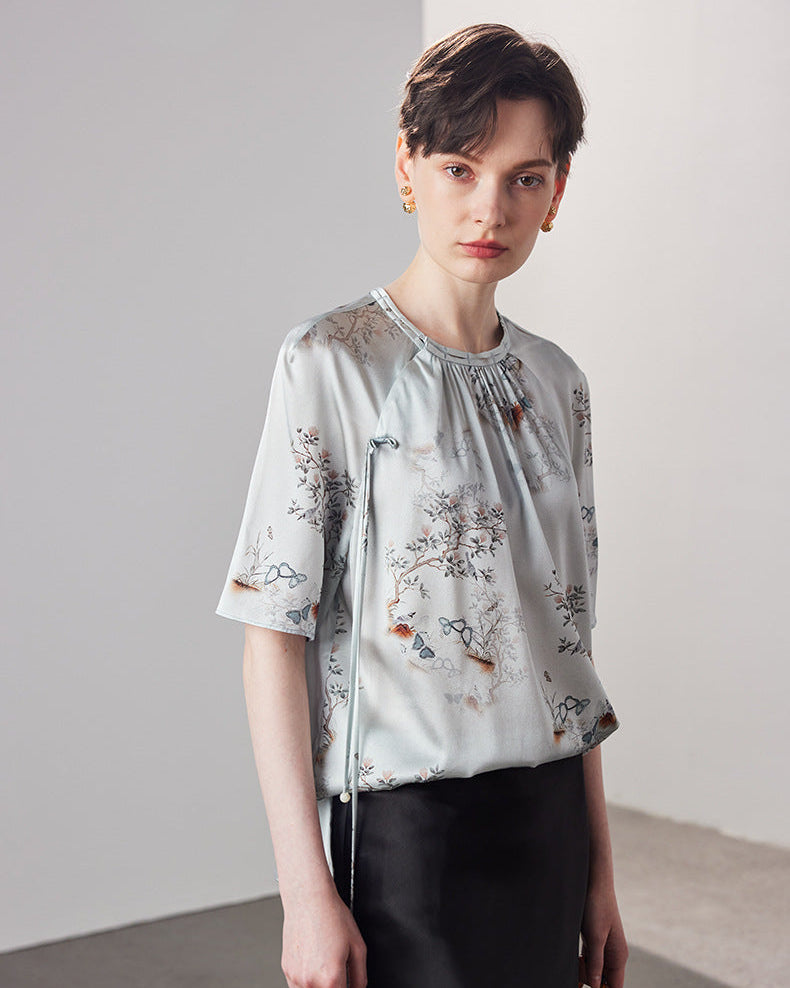 Loose-Fitting Breathable Satin Silk T-Shirt