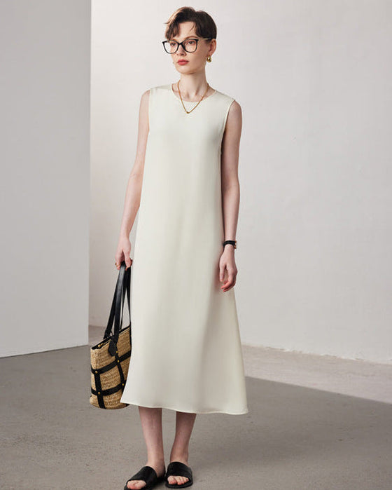 A-Line Sleeveless Silk Dress