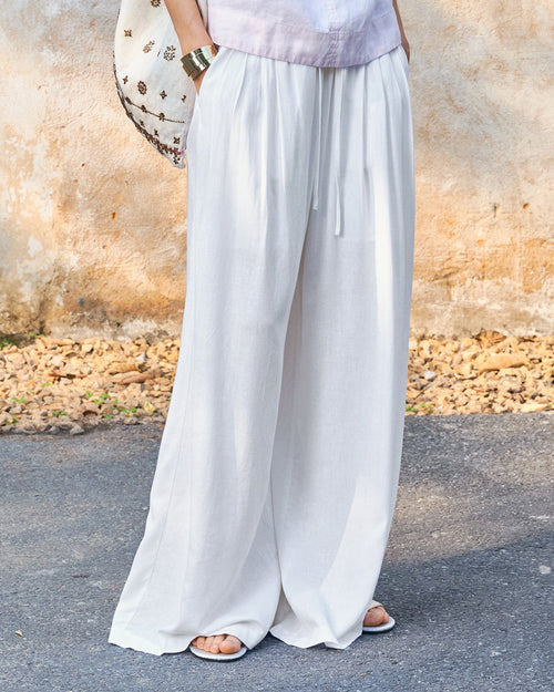 Relaxed Linen Drawstring Wide-Leg Pants