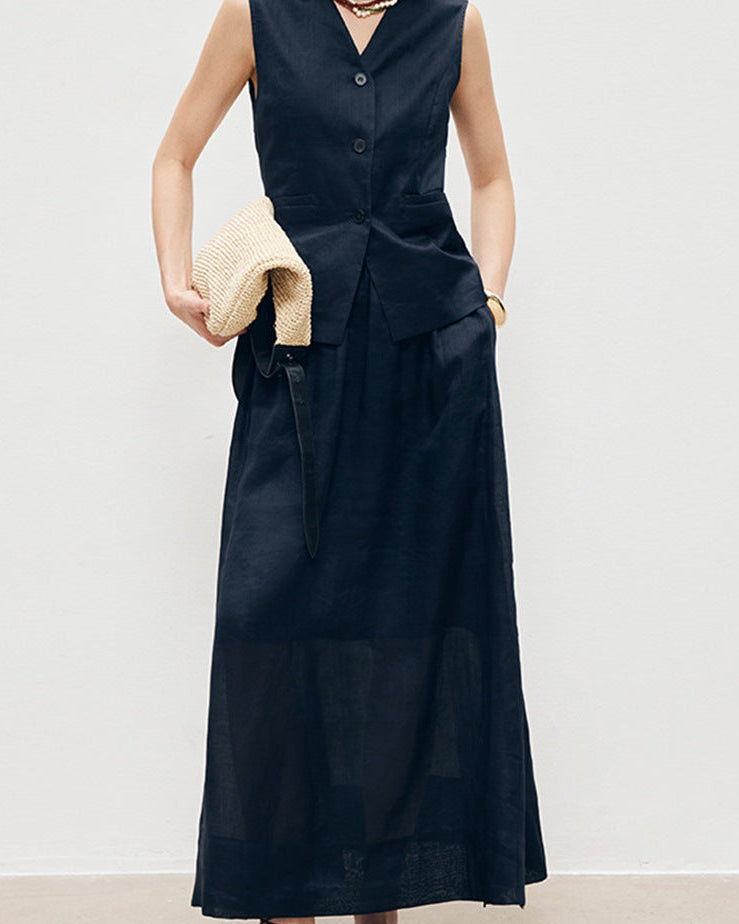 Loose-Fit Linen Skirt With Slits
