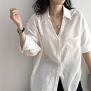 Loose-Fit V-Neck Button-Down Shirt