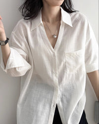 Loose-Fit V-Neck Button-Down Shirt