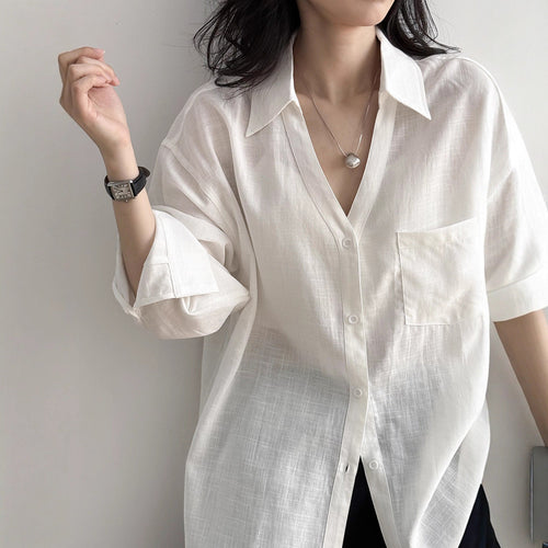 Loose-Fit V-Neck Button-Down Shirt
