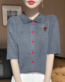 New Wool Polo Collar Short-Sleeved Cardigan