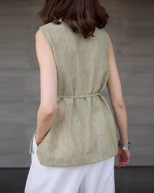 Mid-Length Crew Neck Linen Vest
