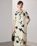 Loose-Fit Straight-Cut Short-Sleeve Silk Dress