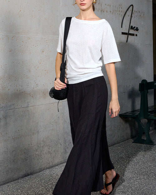 High-Waisted, Structured-Panel A-Line Skirt
