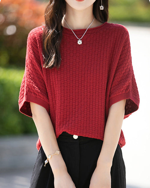 Stylish Plus-Size Mid-Sleeve Knitted Sweater
