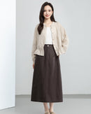 Retro Linen-Blend Straight Skirt