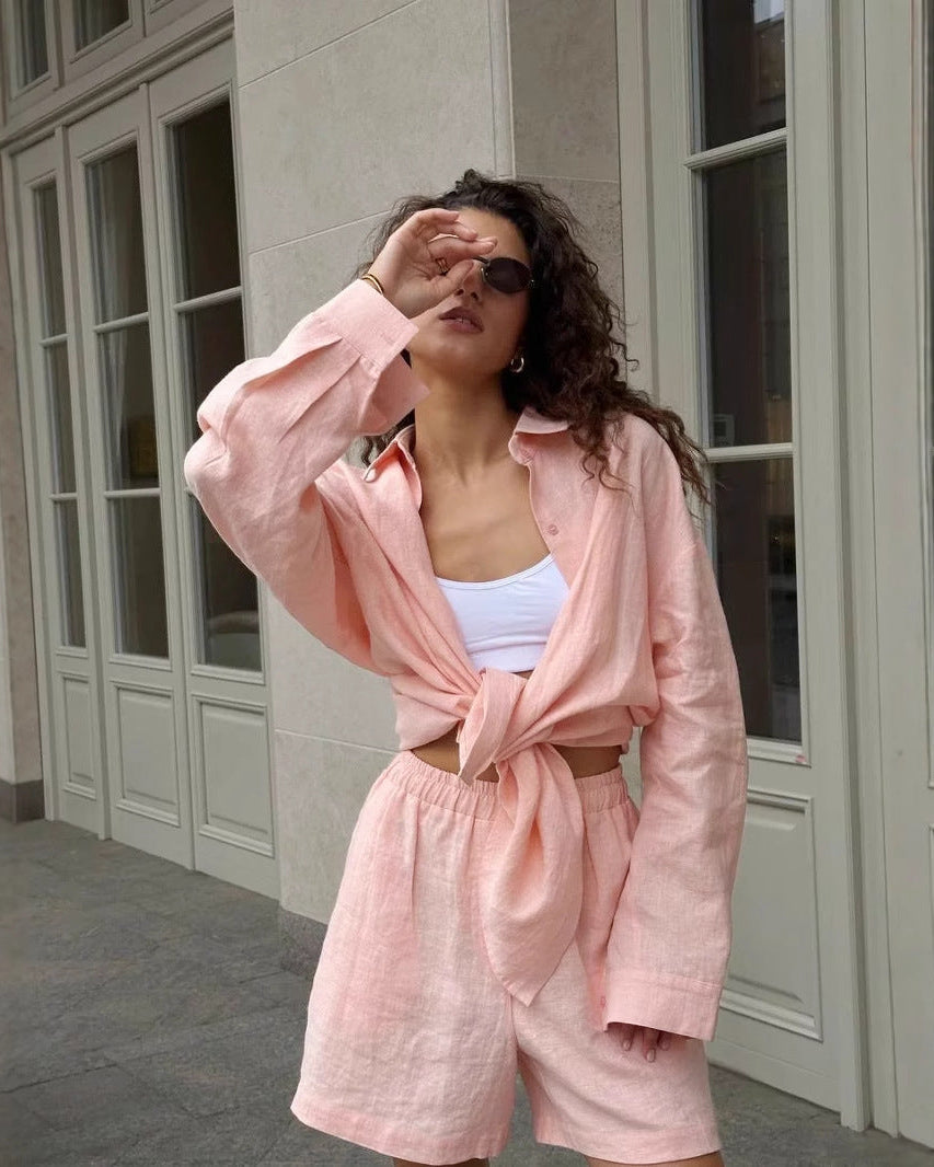 Simple Solid Color Cotton Casual Suit