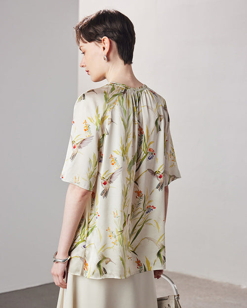 Loose-Fitting Breathable Satin Silk T-Shirt