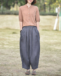 Linen High-Waisted Straight Leg Pants
